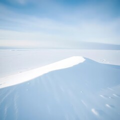 A pristine, untouched snowdrift on a vast, snow-covered plain, crystalline, background