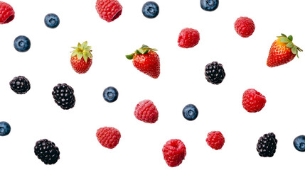 Assorted berries on a black background, cut out transparent