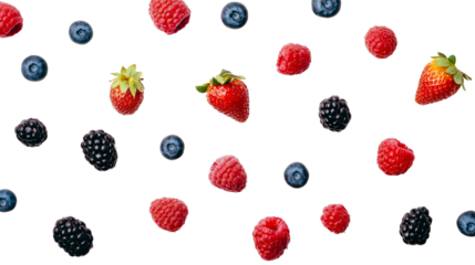 Assorted berries on a black background, cut out transparent