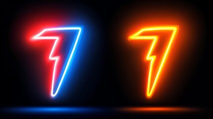 Two Glowing Neon Lightning Bolt Symbols Against a Dark Background