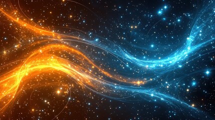 Fototapeta premium An abstract representation of vibrant colors flowing in a cosmic-like space, symbolizing the duality of emotions and the interconnectedness of the universe's elements.