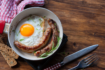 Fried eggs with sausages