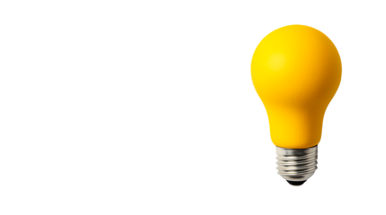 Yellow painted lightbulb with chrome base isolated on black, cut out transparent