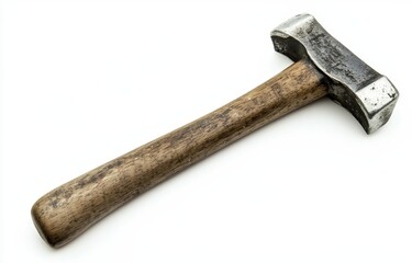 Antique Wood-Handled Hammer on White Background