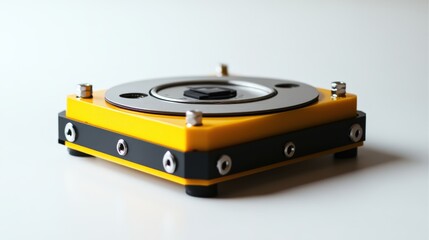 Fototapeta premium A yellow and black electronic device is shown on a white surface