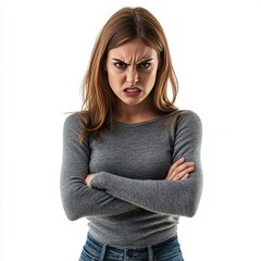 intense expression of an angry woman in a full-body shot

