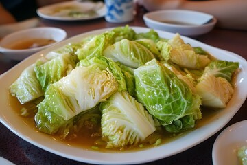 Delicious Steamed Bok Choy with Savory Sauce Asian Cuisine Restaurant Dish