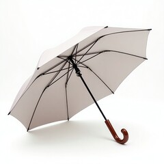 Classic umbrella with a wooden handle, featuring a neutral fabric canopy.