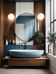 interior design bathroom modern silver mirror wall.