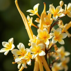 Obraz premium Elegant vanilla sticks intertwined with delicate blooms, dessert, baking, organic
