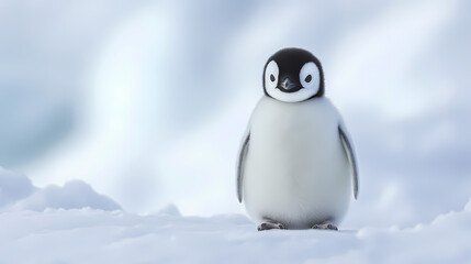 Obraz premium Proud and confident baby penguin standing strong on the icy arctic tundra. Frozen Hatchling. Illustration