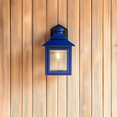 Blue Lantern Wall Light on Wooden Paneling Background