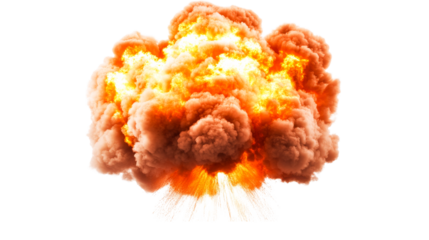 Mushroom cloud of fire, blast, explosion, isolated background, cut out transparent