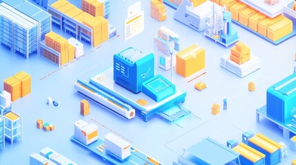 Obraz premium An AI powered system optimizing warehouse management by analyzing inventory levels, order history, and stock movement to automate restocking and improve supply chain efficiency