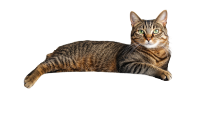 Relaxed tabby cat lounging with a confident pose on a surface
