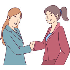 Fototapeta premium Business Handshake Illustration, Business people shaking hands, Agreement, trust, cooperation concept. Greeting gesture, handshake of businessmen, businesswomen. Flat graphic vector illustrations