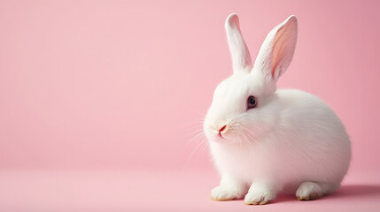 Obraz premium white rabbit on pink background