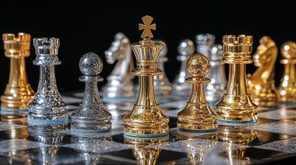 Strategic Chess Game: Gold & Silver Pieces