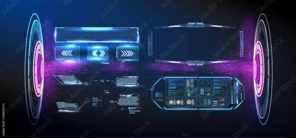 Poster high-tech digital interface with glowing elements and data displays showcasing futuristic technology