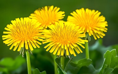 Naklejka premium Vibrant Yellow Dandelions Close Up Photography