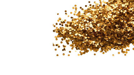 Golden coins pile on black background, treasure and wealth, cut out transparent