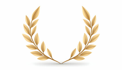 Golden laurel wreath, isolated on white background  Circular frame of realistic leaves