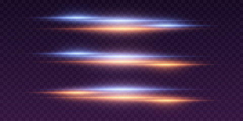 A set of light effects, glare and flashes. On a transparent background.