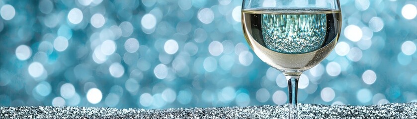 Sparkling wine glass, bokeh background, festive, celebration