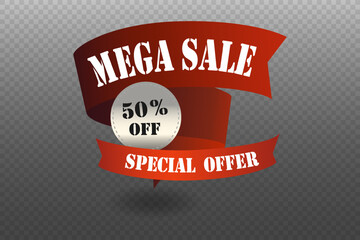 Red ribbon discount, sale, black friday.