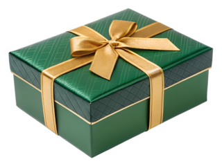 Elegant green gift box with golden ribbon display