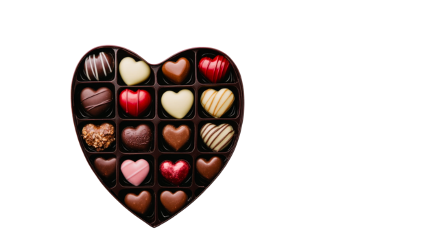 Heart shaped chocolates variety treats assortment, cut out transparent