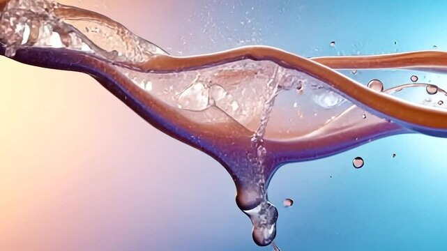 A dynamic splash of liquid against a colorful gradient background, showcasing motion and fluidity