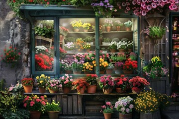 Obraz premium Beautiful Flower Shop with Colorful Blooms and Fresh Arrangements