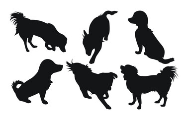 Set of silhouettes of dogs and puppies of small breeds. Vector illustration