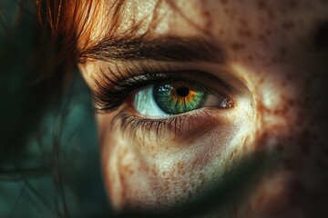 Fototapeta premium Close-up of Human Eye with Green and Brown Iris Details