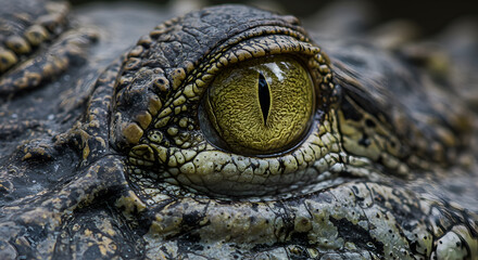 Intense gaze: A detailed closeup of a crocodile's eye with nictitating membrane