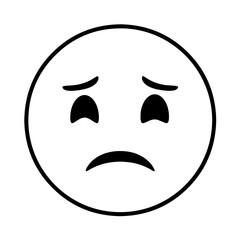 Sad emoji face, downturned eyebrows and mouth conveying sadness, sorrowful expression, visual communication, emotion, sadness, expression