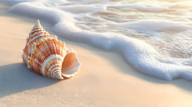 Ai-generated illustration of a shell on a sandy beach. wavecrest. illustration. Spiritwoven Shell. Illustration