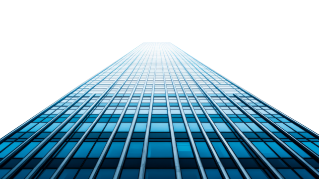 Perspective view of a high-rise modern building, cut out transparent