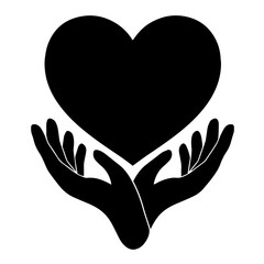 Obraz premium Black heart silhouette held, supported by two raised hands, symbol of love, support, compassion, charity, and human kindness, emotional connection
