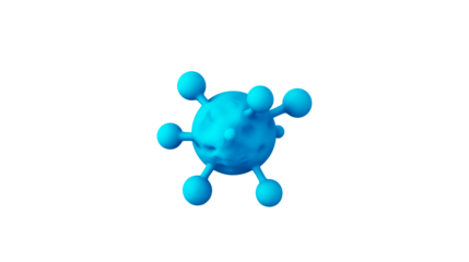 Spherical blue pathogen structure with spiky protrusions, cut out transparent