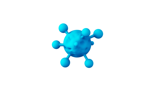 Spherical blue pathogen structure with spiky protrusions, cut out transparent - Powered by Adobe