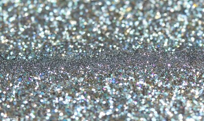 Perfectly finished silver glitter abstract background. Metallic silver foil texture polished shiny abstract background with copy space, metal gradient template border, ribbon design.