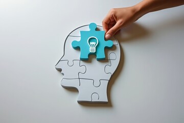 A Hand Placing a Puzzle Piece with a Light Bulb Symbol into a Larger Puzzle