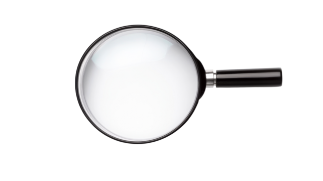 Magnifying glass, search tool isolated on black background, cut out transparent