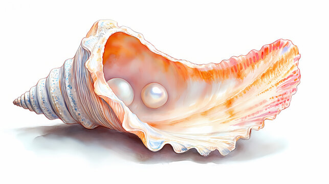 Watercolor paint ocean shell with pearl illustration. Spiritwoven Shell. Illustration