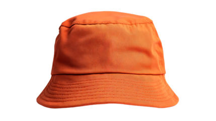 Bright orange bucket hat, classic design, outdoor style, cut out transparent