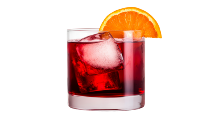 Refreshing red cocktail served in a glass with orange slice garnish