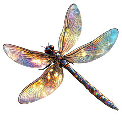 3D Cartoon Dragonfly with Sparkling Wings Flying Isolated on Transparent Background