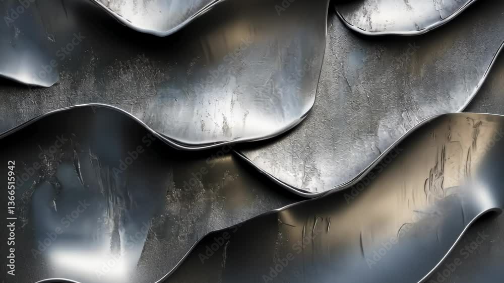 Poster metallic waves create a striking abstract design in industrial setting with texture and depth